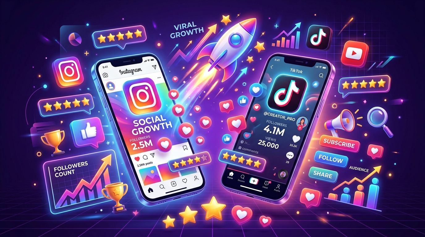 Ilustrasi Viral Growth & Distribusi Interaksi Multi-Platform Media Sosial